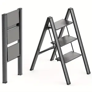 3 Step Ladder, Folding Step Stool with Wide Anti-Slip Pedals, Aluminum Lightweight Ladder, Portable Stepladders for Home, Kitchen, Office 300lbs -