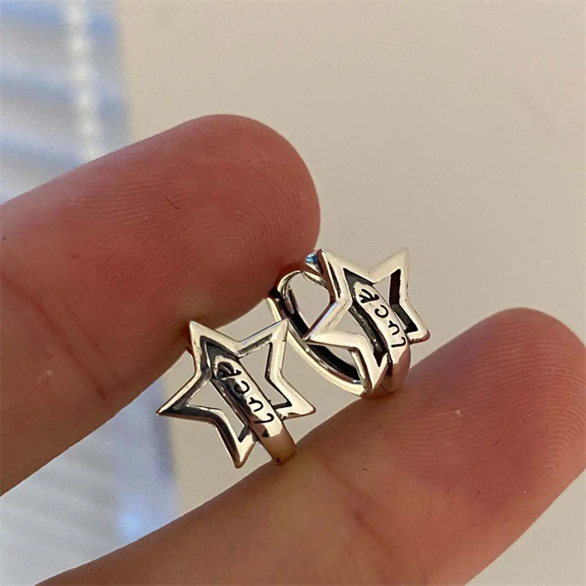 Women's Silver Hollow Lucky Star Stud Earrings - 1 Pair Artificial Gemstone Dainty Trendy Jewelry, Fashionable Jewelry Accessories, Dainty Fashion Jewelry