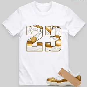 AJ11 Low White and Metallic Gold Match Shirt, Number 23 Graphic Tee, 90s HipHop Tee, Unisex T-Shirt, Cozy Gift