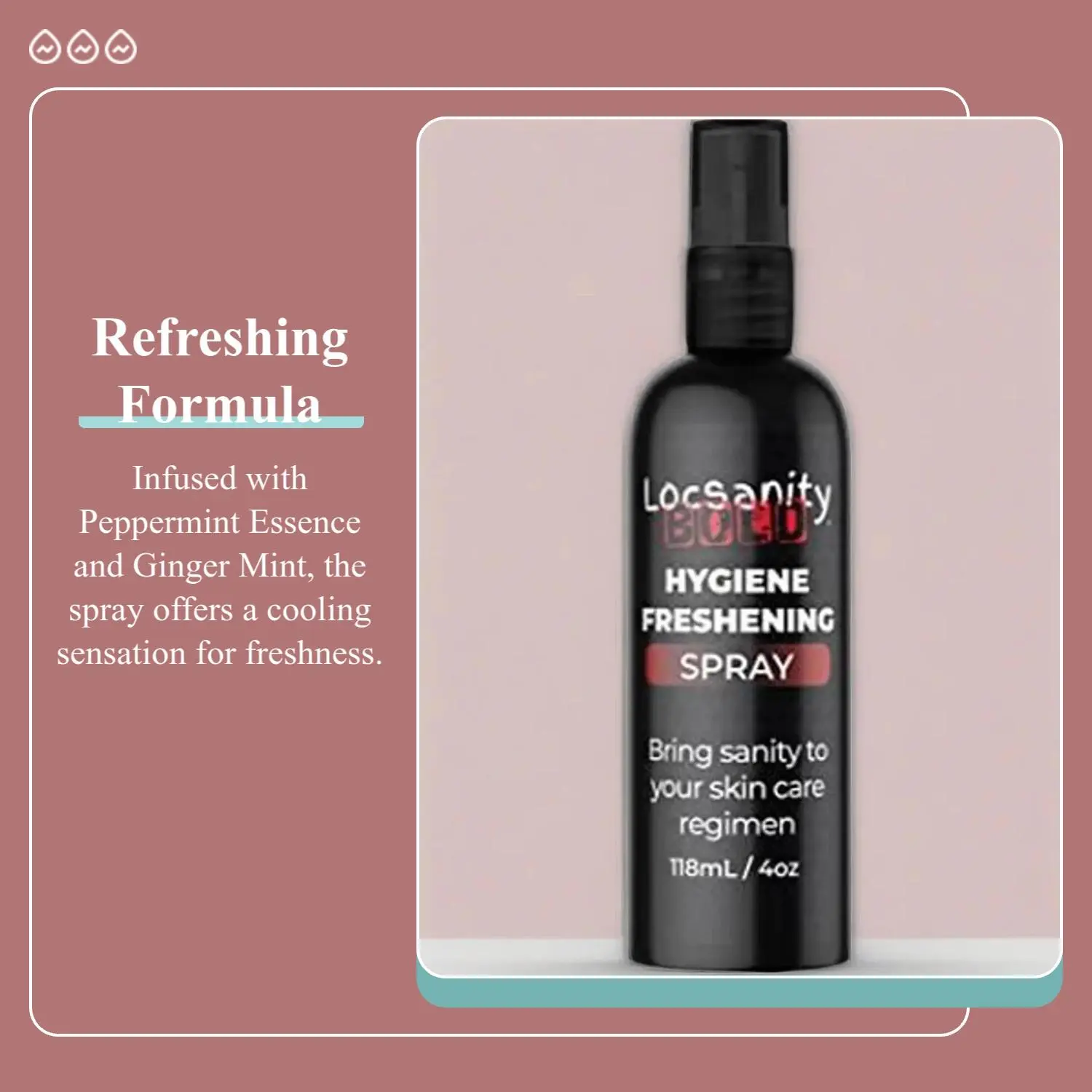 Locsanity BOLD Male Antibacterial Body Care Freshening Spray - Single Item, Eucalyptus Peppermint Ginger Cleanser & Deodorant for Groin, Armpits (Spray Anytime, Bath & Body Care), Cooling Effect, 150Ml, After A Workout, Anti-Bacterial, Invigorating