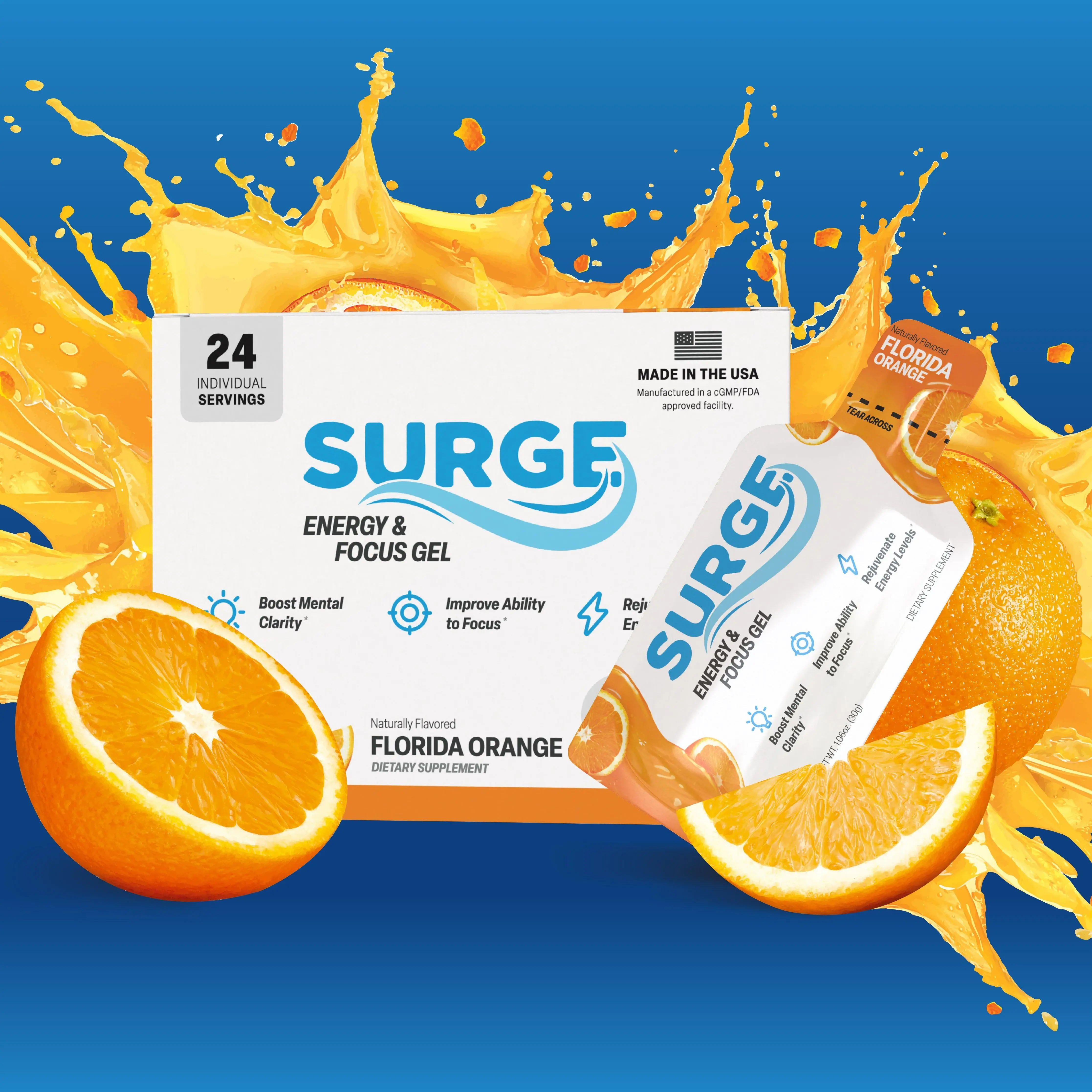 Surge Energy & Focus Gel - Florida Orange 24 Pack