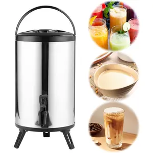 Insulated Stainless Steel Beverage Dispenser 6L/8L with Faucet - Thermal Drink Bucket for Milk Tea Juice Beer, Party Picnic Events