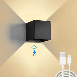 Battery Operated Wall Sconce, Black Rechargeable Wall Lights, Motion Sensor Night Light, Stair Light, Light Dimmable, Wireless Wall Sconces for Home Decor, Stick on Anywhere Hallway Lamp, Portable Led Night Lamps for Under Cabinet Kitchen