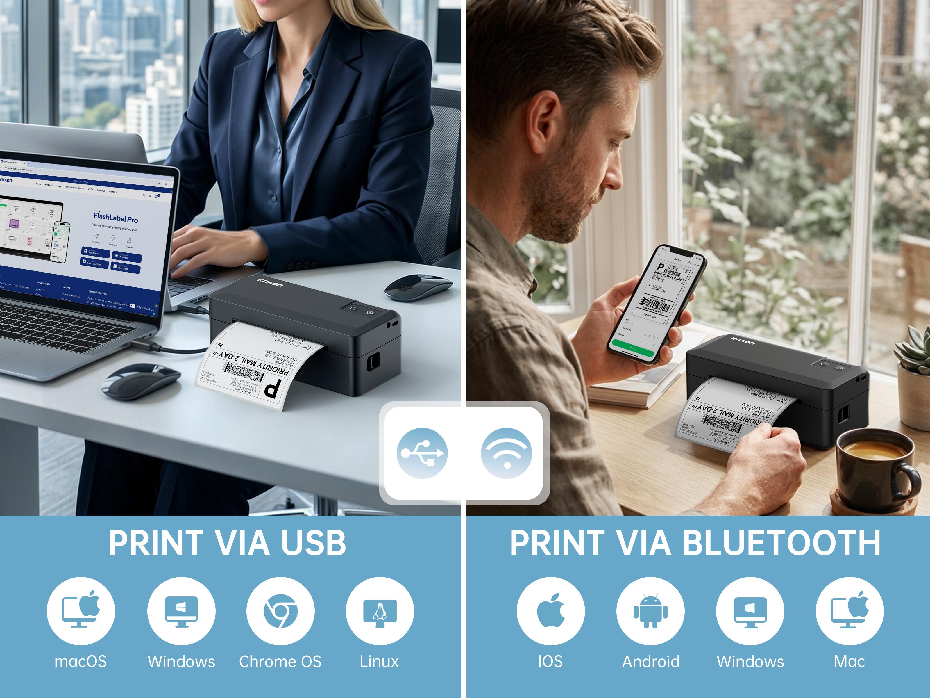 KNAON Shipping Label Printer Bluetooth Thermal Label Printer,Compatible with USPS, Amazon, Shopify, iOS/Android/Windows/Mac