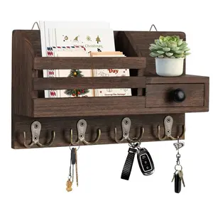 1pcs Wooden Wall Key Holder with Drawer, Mail Organizer, Rustic Style Entryway Home Decor, Single Piece, Functional and Aesthetic