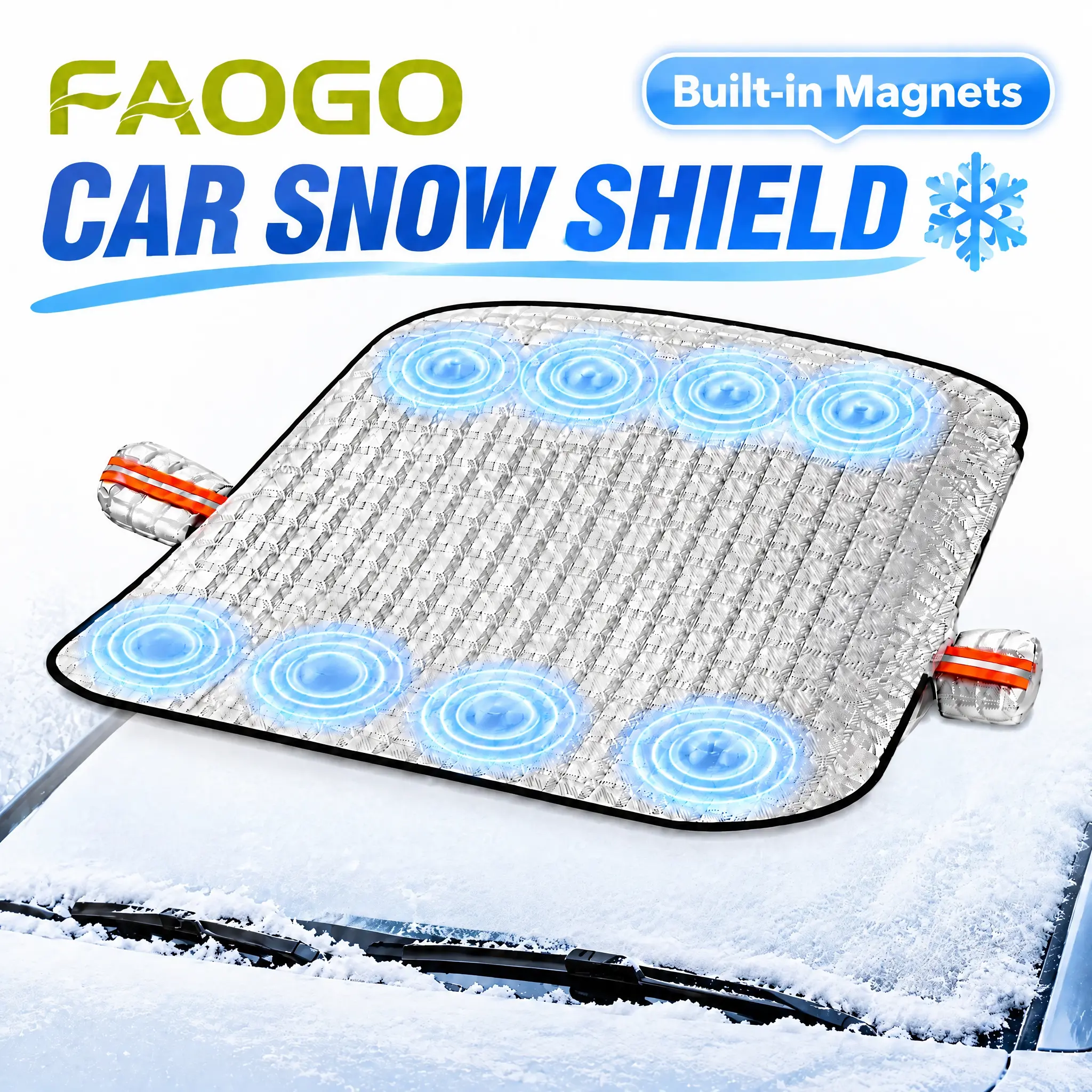 Faogo Thick Quilted Car Windshield Snow & Frost Cover, All-Season Waterproof Ice Sun Shield With Mirror Sleeves, Windproof Suction Cup Fixing, Anti-Dust UV Protection For Sedans SUVs Trucks, Skip Daily Morning Ice Scraping