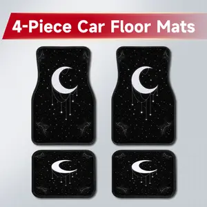 4Pcs Moon & Stars Celestial Car Floor Mats, Premium Polyester Fiber Top with Non-Slip Backing, Universal Fit All Weather Auto Liners, Great Gift for Friends & Holidays, Durable No-Cut Boho Car Accessories for Cars, SUVs, Trucks & Vans