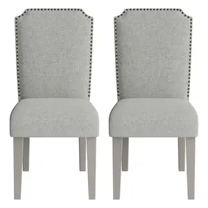 Garvee Upholstered Dining Chairs Set of 2, Padded High Back Dining Chair with Wood Legs, Modern Fabric Side Chair with Nailhead Trim for Dining Room Kitchen Restaurant Hotel