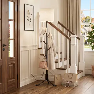 Metal Entryway Organizer LED Floor Lamp With 5-Hook Coat Rack
