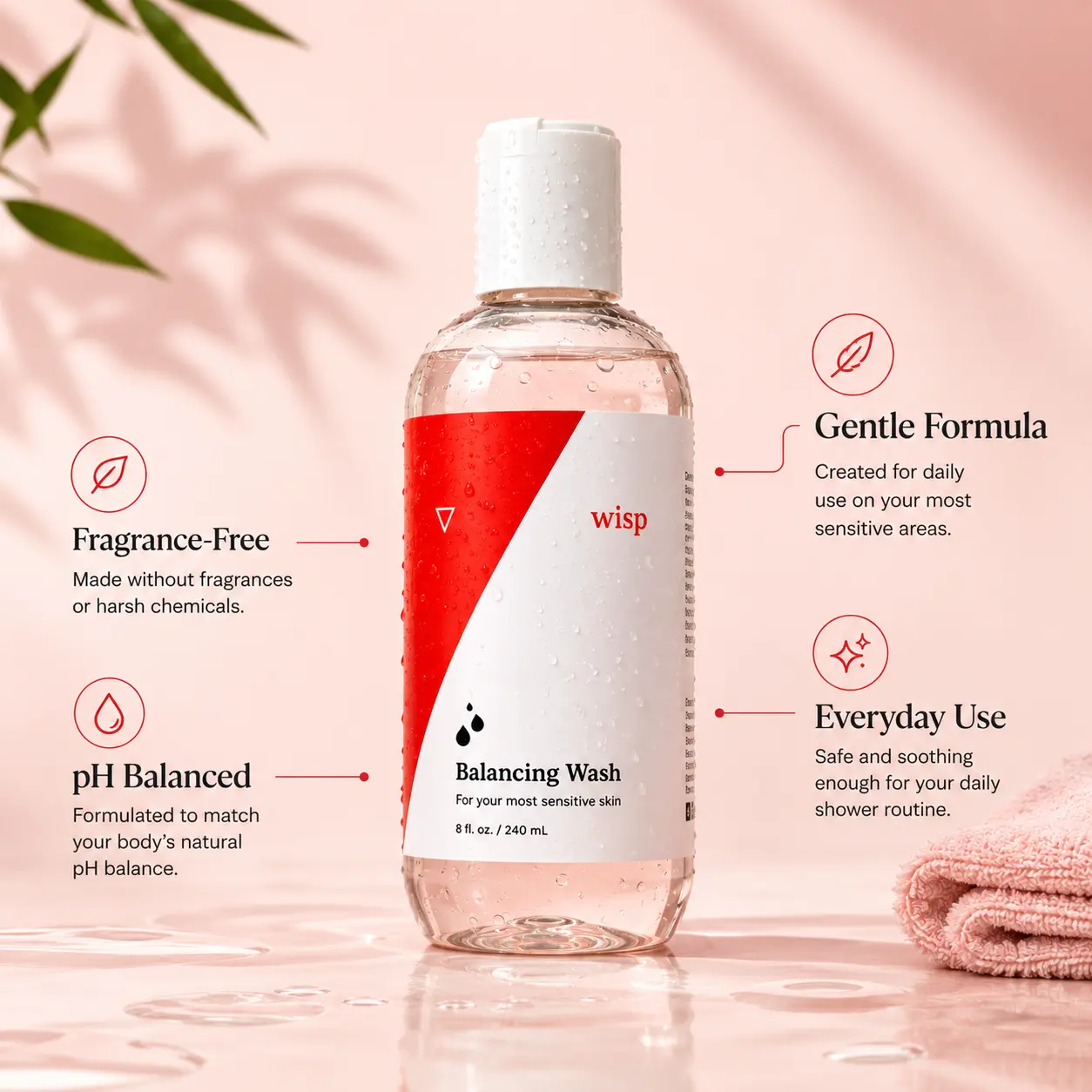 Wisp pH Balancing Feminine Wash for Sensitive Skin | Gentle Intimate Cleanser with Aloe, Lavender & Marigold | Daily Vulva Care | Fragrance-Free