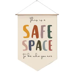 Safe Space Wall Hanging - 17.7''x11.8'' Uplifting Therapy Office Decor for Mental Health Awareness, Inspirational Counseling Banner, Wooden Design Room Decoration Colorful Ornaments