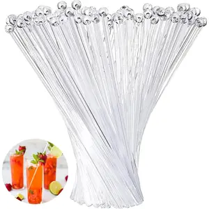200 count Ball  Stirrer Disposible Plastic Round Top  Swizzle Sticks,  Cake Pops,  Coffee Drink Stirrers (Clear)