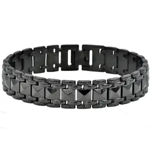 Mens Black Plated Stainless Steel Pyramid Link Bracelet