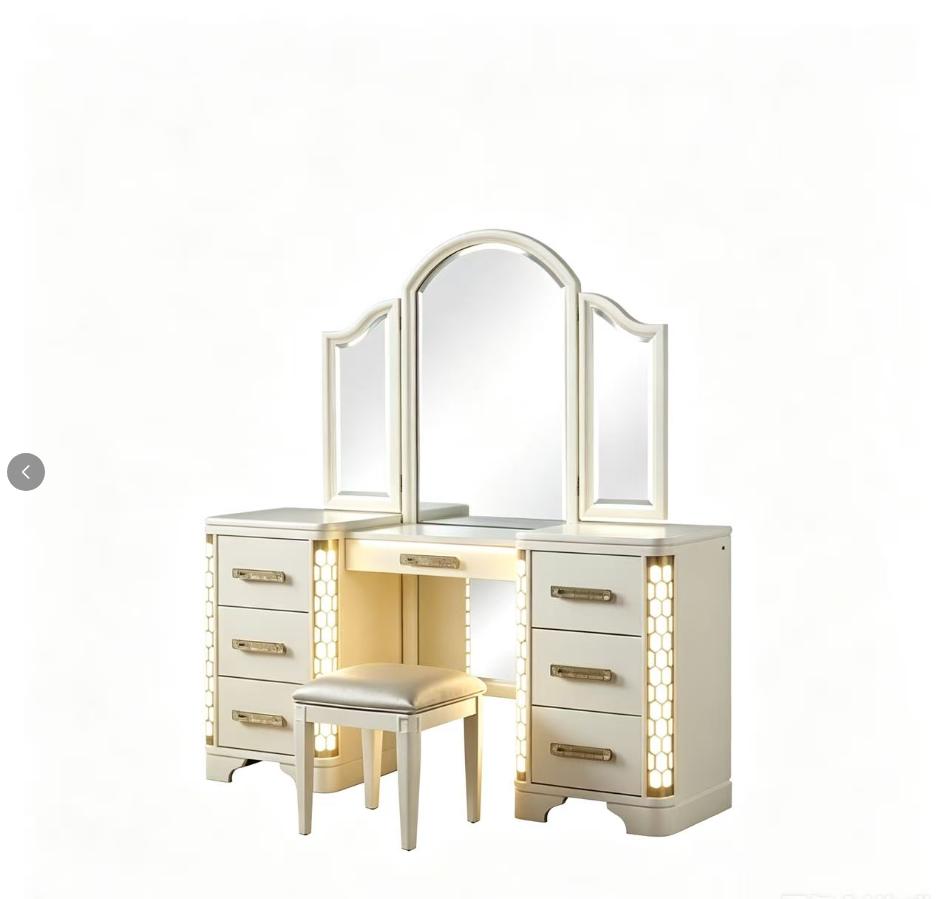 Bellemave JASMINE Queen 4-Pc LED Wood Vanity Set - Beige Indoor Furniture with Vanity, Dresser, Nightstand, Headboard, LED-Light for Bedroom Decor, Dorm Essentials