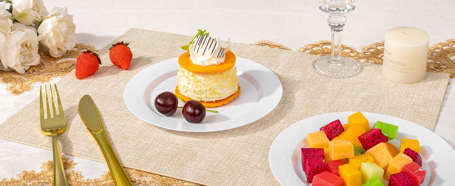 100PCS Black Plastic Plates, Heavy Duty Disposable Black Plates with 50 10.25 inch Dinner Plates and 50 7.5 inch Dessert Plates for Party, Holiday, Wedding