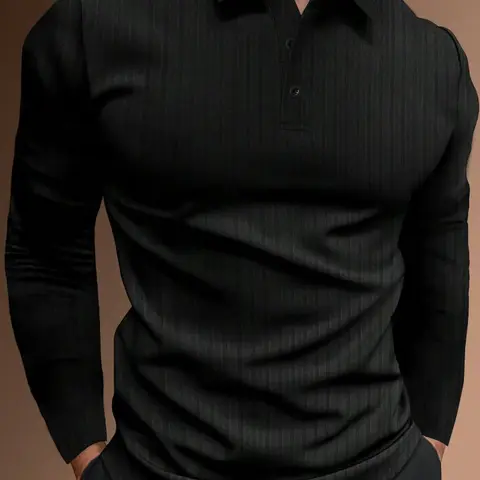 Men's Solid Color Shirt, Button Front Neckline, Regular Fit Business Casual Long Sleeve Top, Spring & Fall Fashion, Daily Wear Men's Clothing