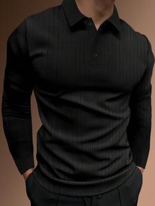 men's solid buttons polo shirt, regular fit casual long sleeve top for spring & fall, menswear for daily wear