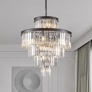 Black Crystal Chandelier, Modern Round Cascading Ceiling Light Fixture with K9 Crystals, Luxury Hanging Pendant Lighting for Dining Room Living Room Entryway Bedroom High Ceiling, Bulbs Not Included, Summervibes