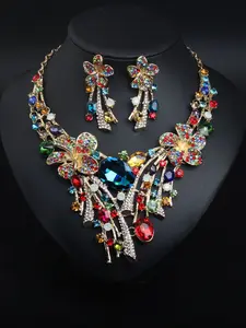 Women's Elegant Artificial Crystal Decorated Necklace & Earrings, Exquisite Trendy Jewelry Set, Fashionable Accessories for Party & Daily Clothing Decor