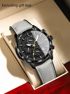 POEDAGAR Luxury Top Men's Watch Quartz Movement Original Leather Men's Watch Date Timing Waterproof Night Light Men's Watch Modern Waterproof Watch