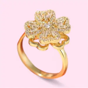 Luxe Clover Hearts Zirconia Spin Stainless Steel Adjustable Ring