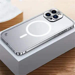 Electroplated Metal Frame Case for iPhone 15 11 12 13 14 Pro Max Frosted Translucent Acrylic Back Plate Cases,Silver,for iPhone 15