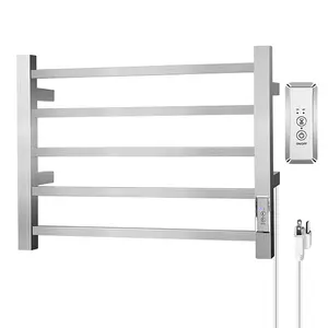 Towel Warmer Rack, Heated Towel Racks for Bathroom Wall Mounted 5 Bar Stainless Steel Warmers Rack, Plug-in, Built-in Timer, Fast Heating, Nickel
