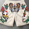 Men's Old School Tattoo Graphic Printed Mesh Shorts, Fashionable Summer Shorts, Rivet Trim Drawstring Streetwear Shorts, Breathable Lightweight Sports Shorts, Lightweight Casual Shorts