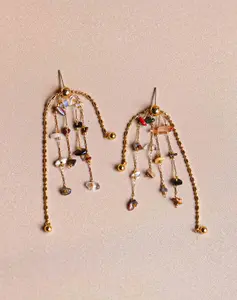 ZELESTE Festival Earrings Colorful Gold Spark Chain Gemstones