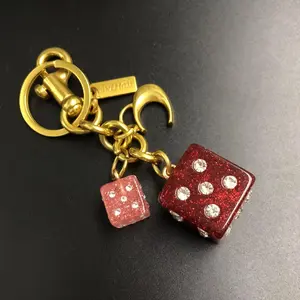 {Keychain} Lucky Dice Chain Zircon Dropping Rubber Keychain, Red and Pink Size Dice Fashion Bag Keychain