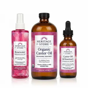 Heritage Mother's Day Bundle — Organic Castor Oil + Castor & Rosemary Scalp Tonic + Rosewater Facial Mist Non Greasy Haircare Nourishing Ayurvedic Oil