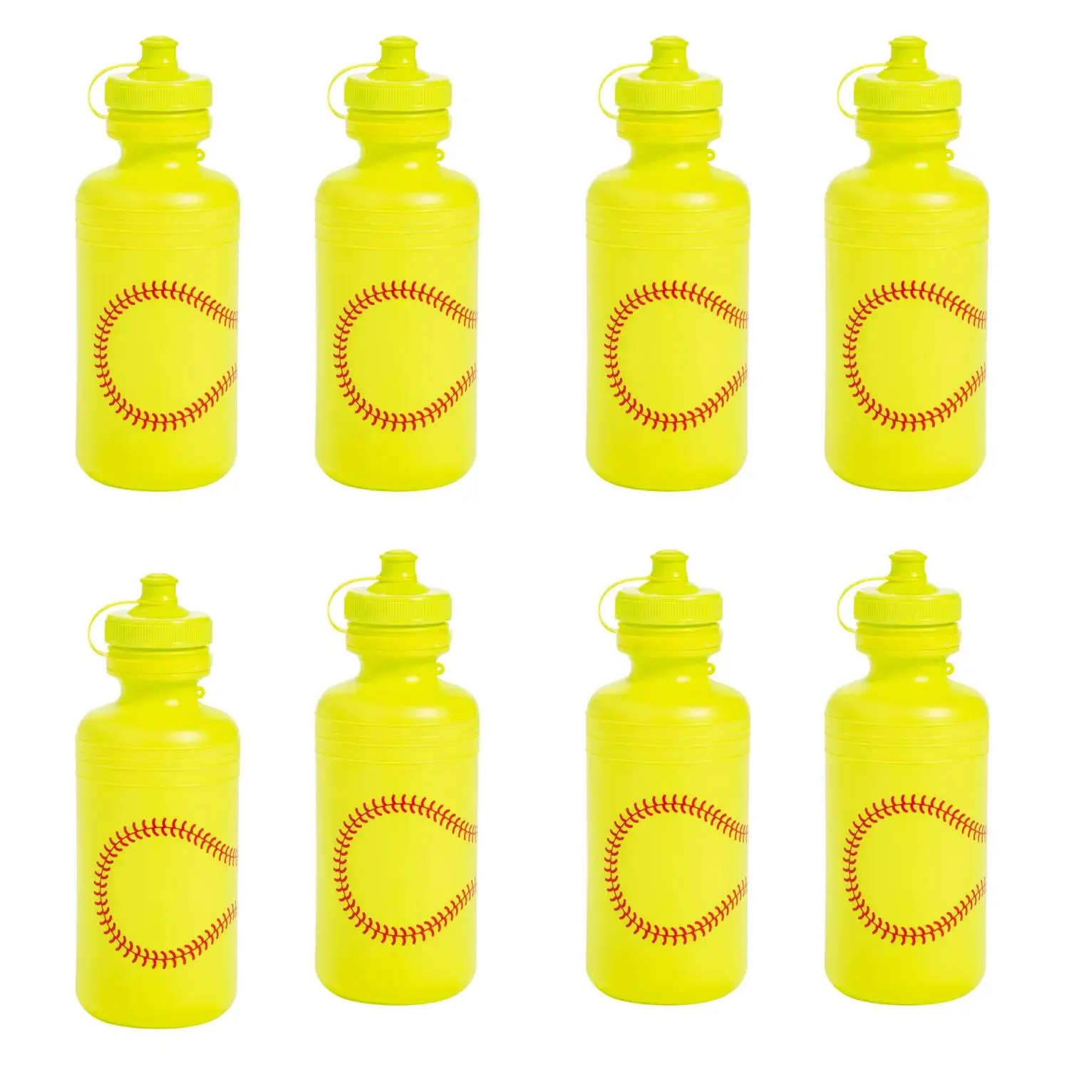 18 oz BPA-Free Plastic Softball Water Bottles with Conveniently-Attached Cap - Bulk 60-Ct Reusable Set for On-the-Go Sipping