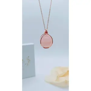 14K Rose Gold Rose Quartz Sphere Necklace: Crystal Healing Jewelry