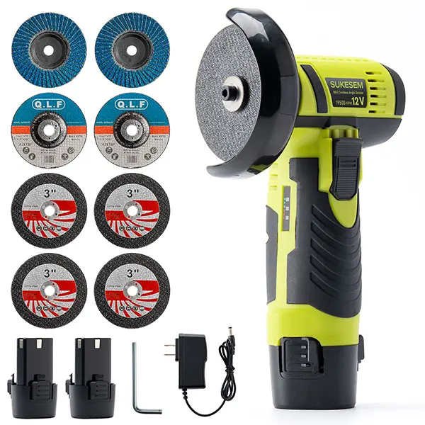 SUKESEM 12V Lithium Battery Mini Cordless Angle Grinder (Angle Grinding Machine) - 19500RPM High-Performance Brushless Power Tool with Grinding Wheels, Rechargeable for Metal Cutting, Wood Sanding, Father's Day Gift