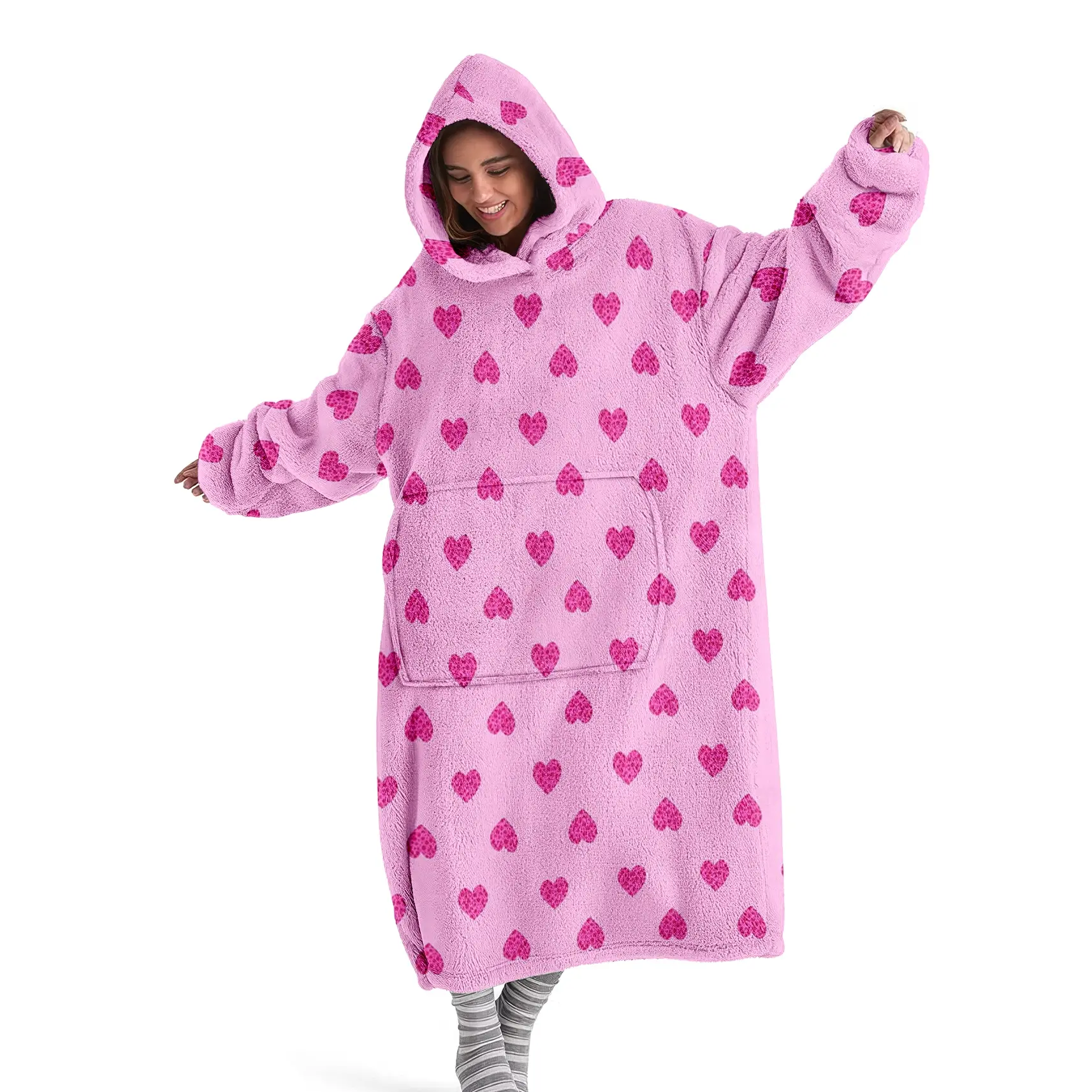 hoodie blanket，Wearable Blanket，Cozy Hooded Blanket, Ultra-Soft Hooded Blanket Sweatshirt, Wearable Blanket with Sleeves, Large Pocket, Leopard Heart Pattern, Perfect Gift for Women，Christmas Gift,Valentine's Day gift