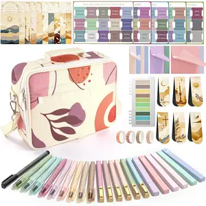 76 PCS Bible Study Supplies with Case, 15 No Bleed Bible Highlighters and Pens, Tape, Transparent Sticky Notes, Prayer Cards, Annotation Journaling Kit Christian Gift for Women
