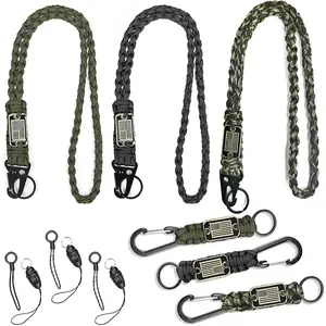 6Pcs Heavy Duty Paracord Lanyards With USA Flag, Braided Parachute Lanyards for Outdoor Activities