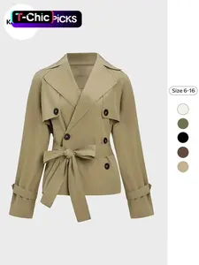 Trendy Lady Womenswear Solid Color Lapel Double Breasted Long Sleeve Casual Trench Coat, Jackets, Outerwear
