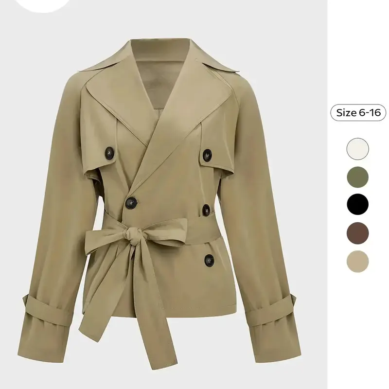 Trendy Lady Womenswear Basic Solid Color Lapel Double Breasted Long Sleeve Casual Trench Coat, Jackets, Outerwear, Casual Fashionable Outerwear, Casual Outerwears