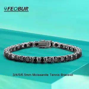 GRA Certified 3/4/5/6.5MM Black Moissanite Tennis Bracelet for Men Women Original 925 Sterling Silver Diamond Bracelets Jewelry