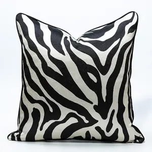 Zebra Pattern Throw Pillow Covers Striped Square Black Cushion Cover Luxury Stylish Home Decoration For Office Dining Room Couch 18X18 Inches