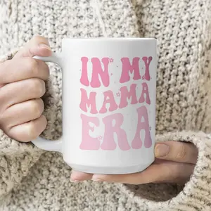In My Mama Era Retro Aesthetic Coffee 11oz & 15oz  Mug Pink Groovy Typography Ceramic Cup Trendy Gift for New Moms and Mother’s Day Coquette Kitchen Decor