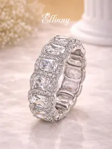 Effinny 14K Gold Plated Cushion Cut Full Eternity Women's Tarnish - resistant Wedding Band, CZ Fashion Design Stacking Jewelry, Affordable Luxury Ring for Party