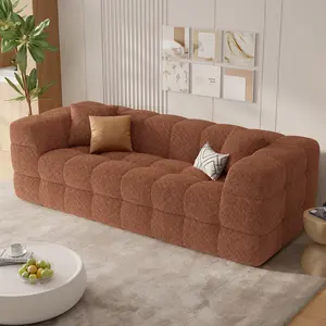 Cloud Boucle Chenille Sofa, 3-Seater Tufted Bubble Couch, Ergonomic Deep Seat Living Room Sofa with Pillows, 600 LBS Capacity