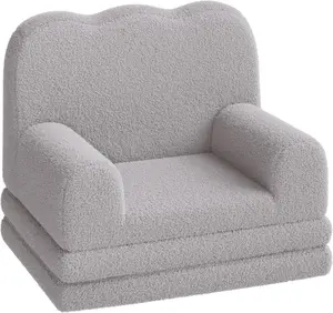 Kids Couch, 2-in-1 Convertible Teddy Fleece Fabric Toddler Sofa Chair, Soft Fold Out Couch Lounger for Kids, Comfy Children's Sofa Bed for Playroom, Birthday Gift