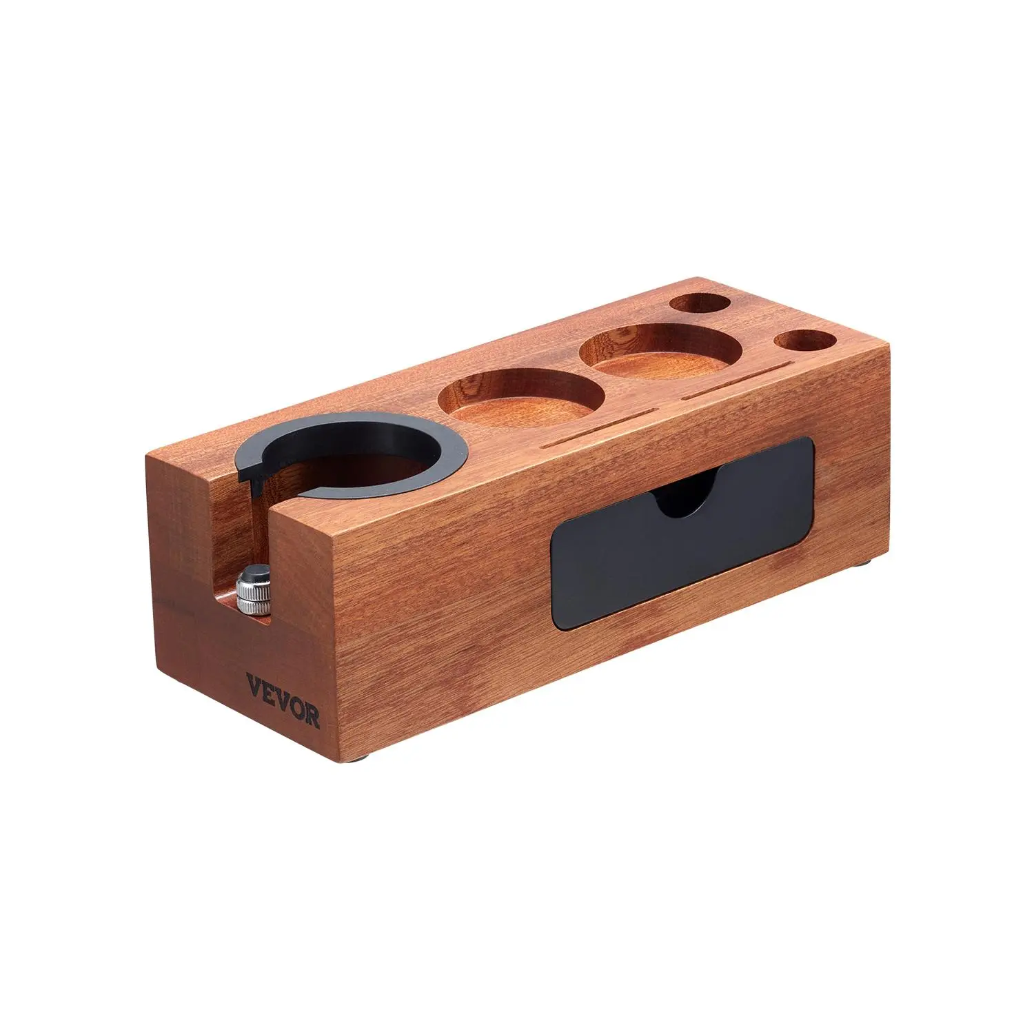 Sapele Wood 8-in-1 Multifunctional Coffee Tamper Station, Commercial Grade, Detachable Slot, Easy-to-Clean Knock Box, Adjustable Cap, Anti-Skid Base, Fits 51-58 mm Handles, Spring New Arrival