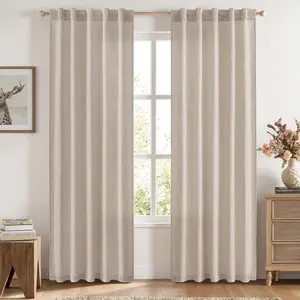 Faux Linen Curtains 84 Inch Length 2 Panels Natural Semi Sheer Curtain with Back Tab Rod Pocket, Light Filtering Window Privacy Burlap Drapes for Living Room Bedroom 42W x 84L Linen
