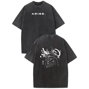 Holafish Arise Sung Jin Woo - Solo Leveling Double Printed Oversize Lightweight Acid Washed Graphic Tee Shortsleeve Hoodie for Men
