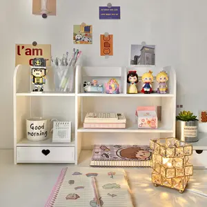 Bedroom Office Desk Storage Rack, Dual Layer Wooden Organizer Shelf, Height-Adjustable Dormitory Desktop Organizer, Space-Saving Design, Table Organizers, Desk Organizer Tidy, Stationary Organizer Holder