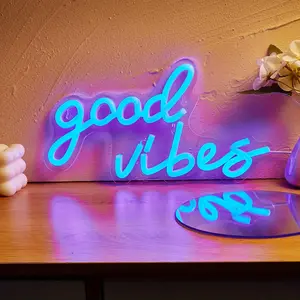 LED Neon Sign, USB Powered Good Vibes Neon Sign, Decorative Neon Light, Home Decor for Bedroom, Living Room, Party, Bar, Coffee Shop, Led Signs